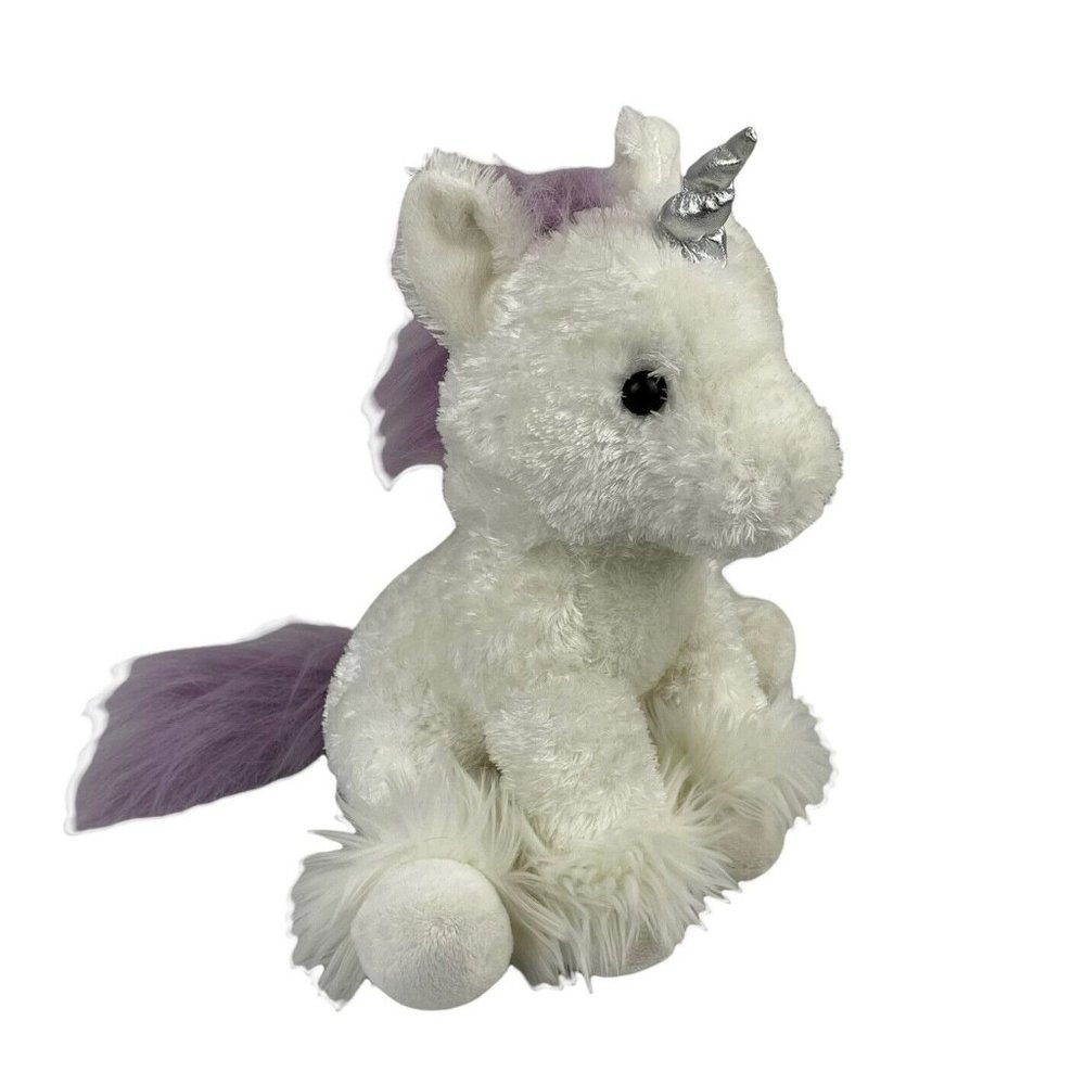 Aurora White Unicorn 11" Plush Stuffed‎ Animal Silver Horn Purple Mane & Tail